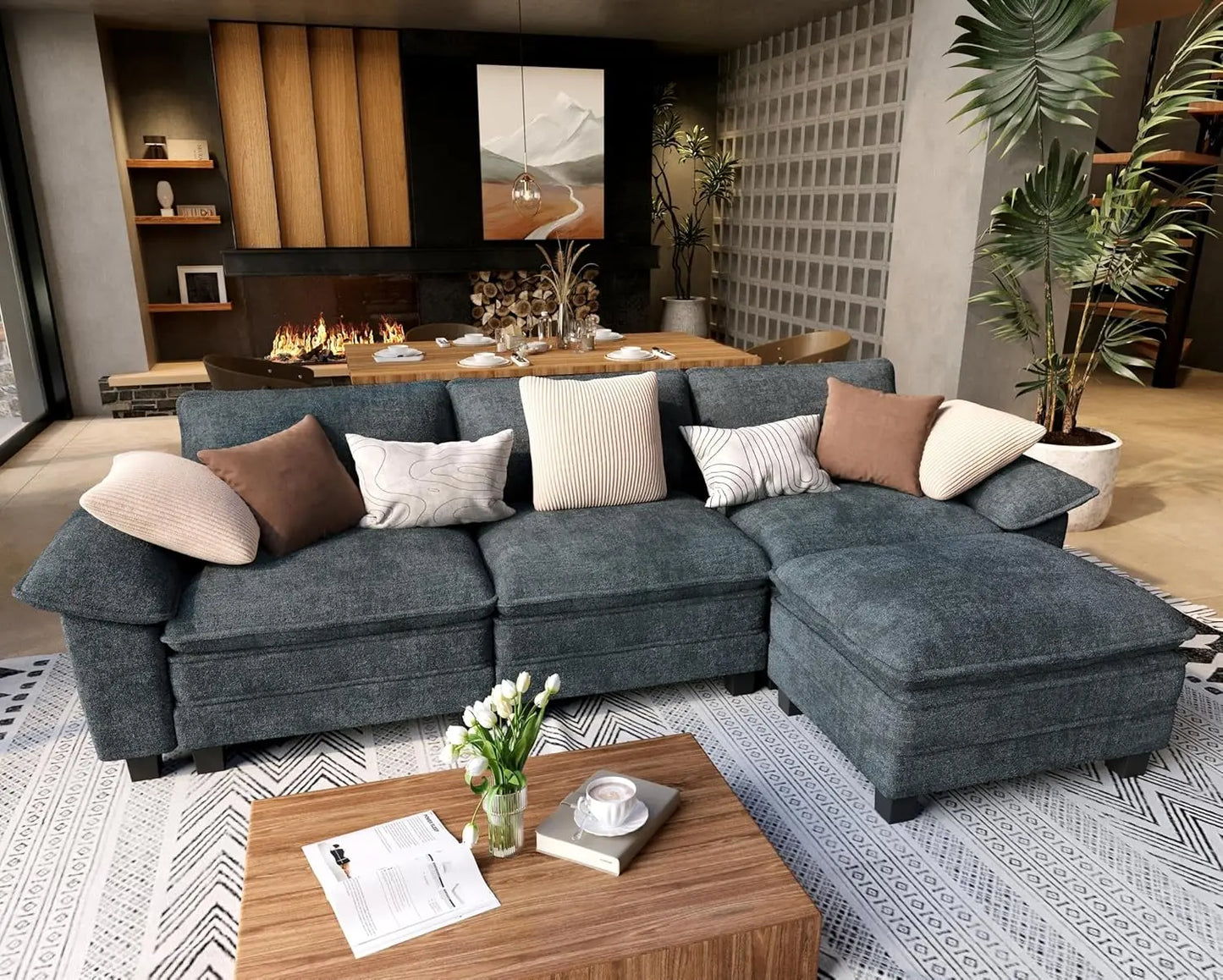 XIAOLANG L Shaped Modular Cloud Couch Upholstered Sectional