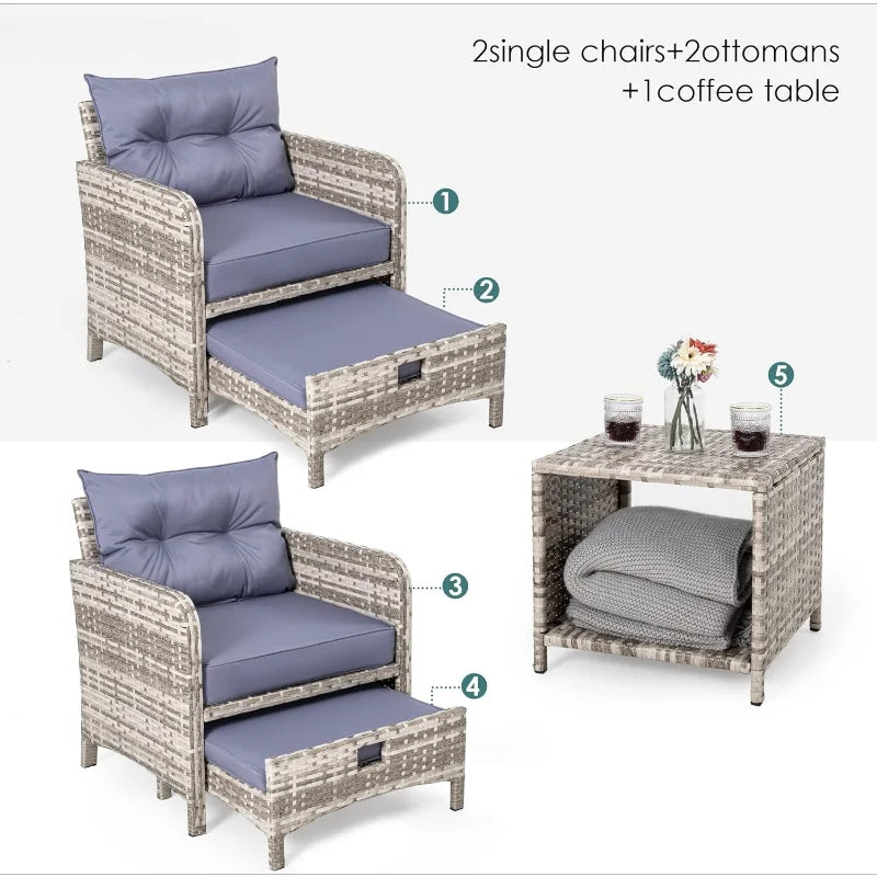 Hign Concerned 5 Piece Wicker Patio Furniture Set Ottomans