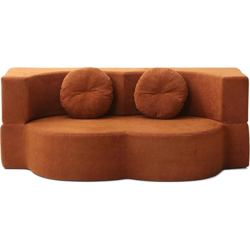 (UUX)76" Convertible Futon Bed, Boneless Sleeper Sofa Couch with 2/Pillows Teddy Fabric, 2-in-1 Comfy Floor & Foldable L UQ