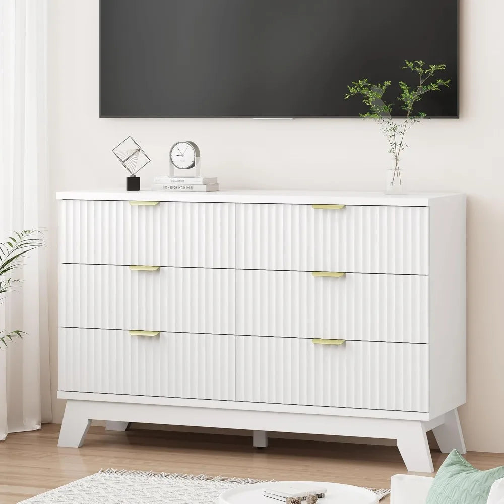 Fluted Dresser With Drawers Modern Wood Chest TV Stand