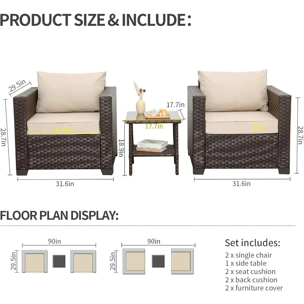 Outdoor Furniture Club Chair Set With Glass End Table