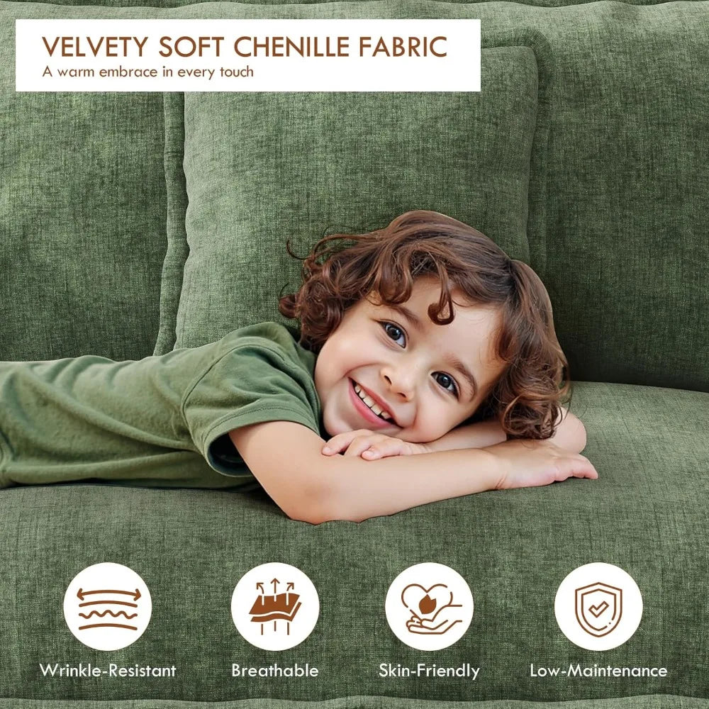U Shape Modular Sectional Chenille Sofa With Two Movable Ottomans