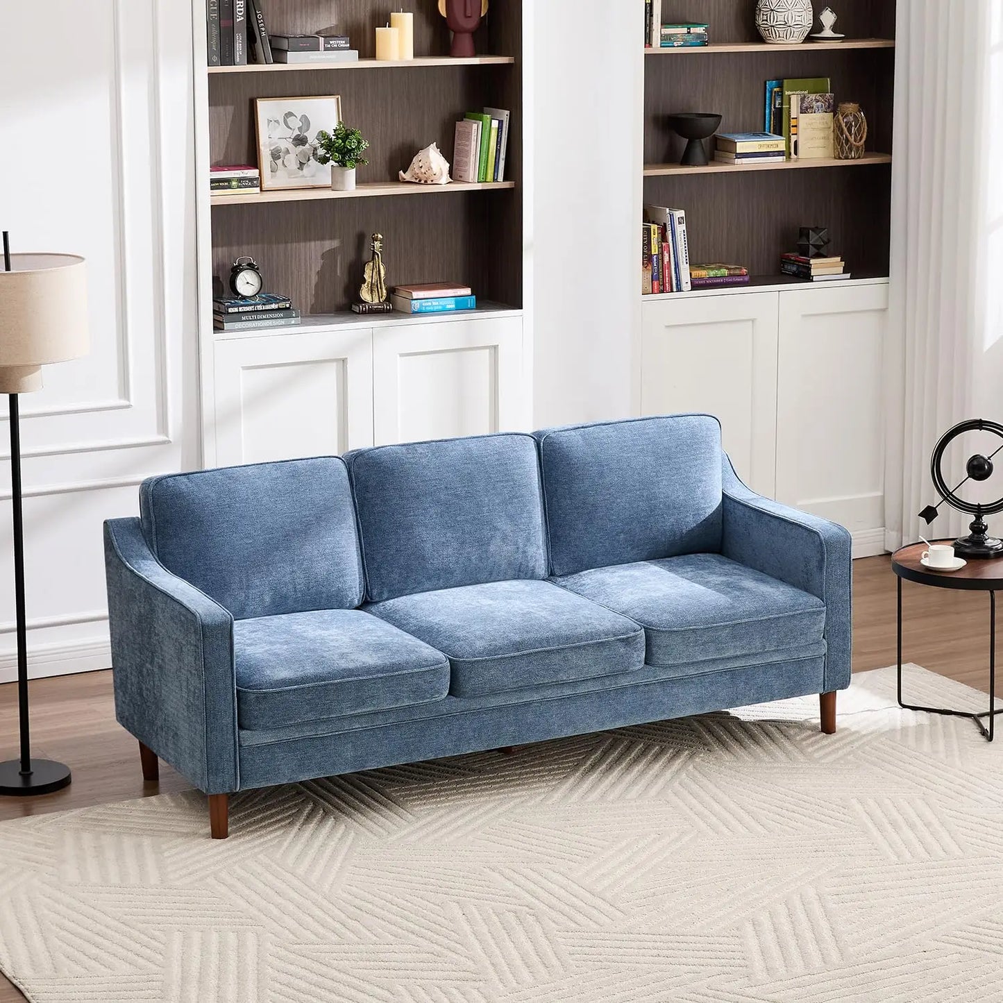 Chenille Sofa With Solid Wood Legs Modern Mid Century