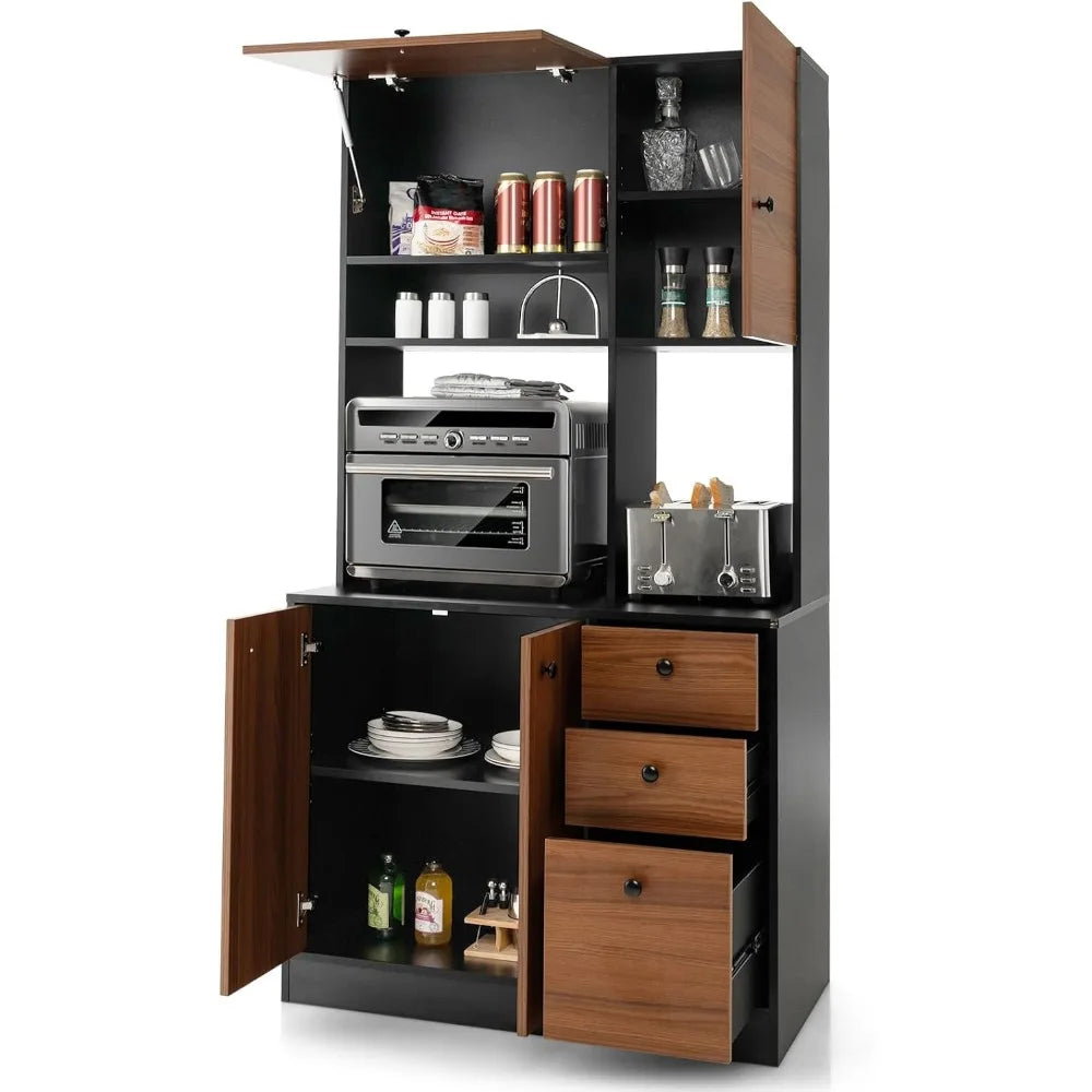 Kitchen Buffet Hutch Storage Cabinet With 3 Cabinets And Drawers