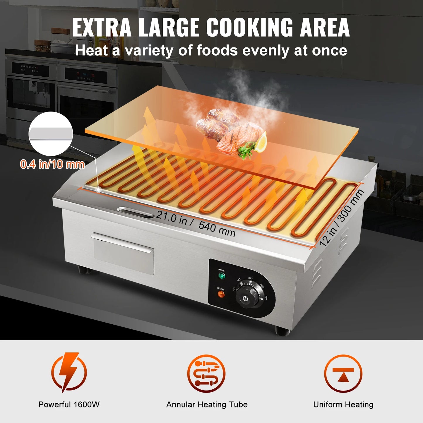 SucceBuy Commercial Electric Grill Teppanyaki Griddle With Temperature Control
