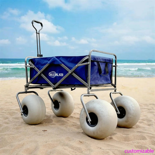 XMSJ Beach Cart Balloon Wheels Collapsible Wagon Pump