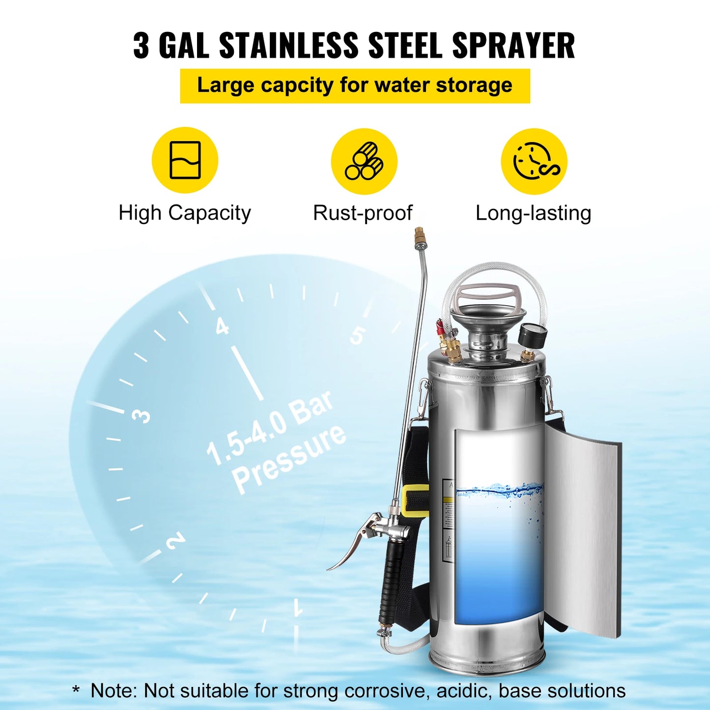 VEVOR Hand Powered Stainless Steel Sprayer For Garden And Home Cleaning