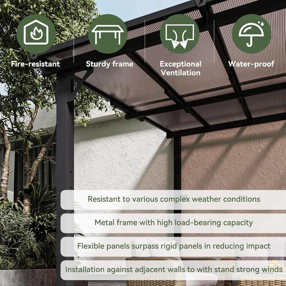 HOME.10' x 12' Gazebo for Patio, Gazebo Pergola with Sloped Roof, Large Wall-Mounted Heavy Duty Awnings, for Backyard, Deck, Pat