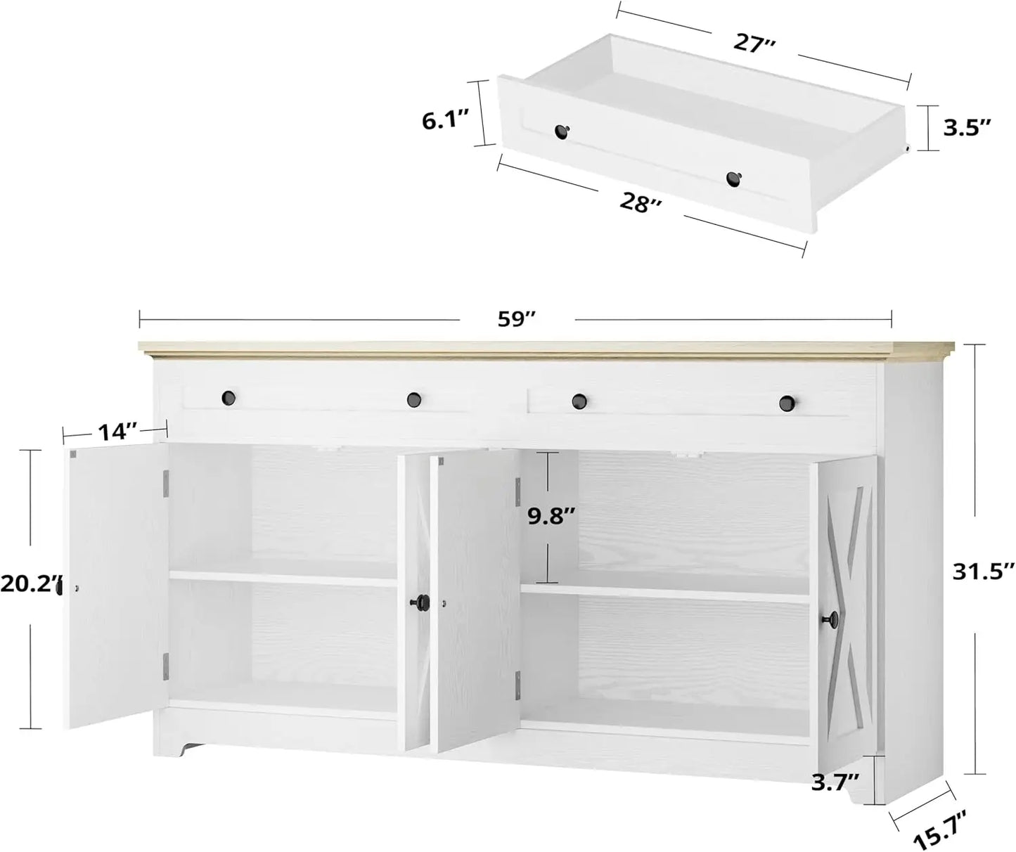 Ironck Buffet Cabinet With Storage Sideboard Dining Room Furniture