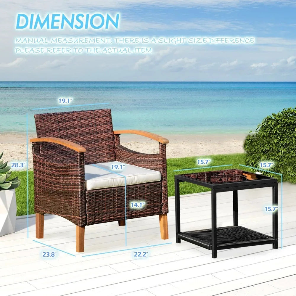 2-Piece Outdoor Patio Furniture Set with Table and Chairs for Lawn Conversation Area
