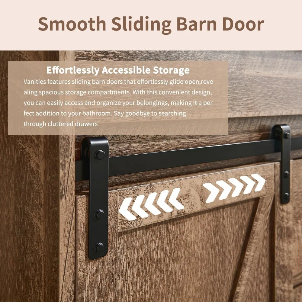 30" Farmhouse Vanity with Sink, 33.7" Tall with Sliding Barn Door, Wooden Floor Standing Cabinet w/3 Drawers & Adjustable Shelve