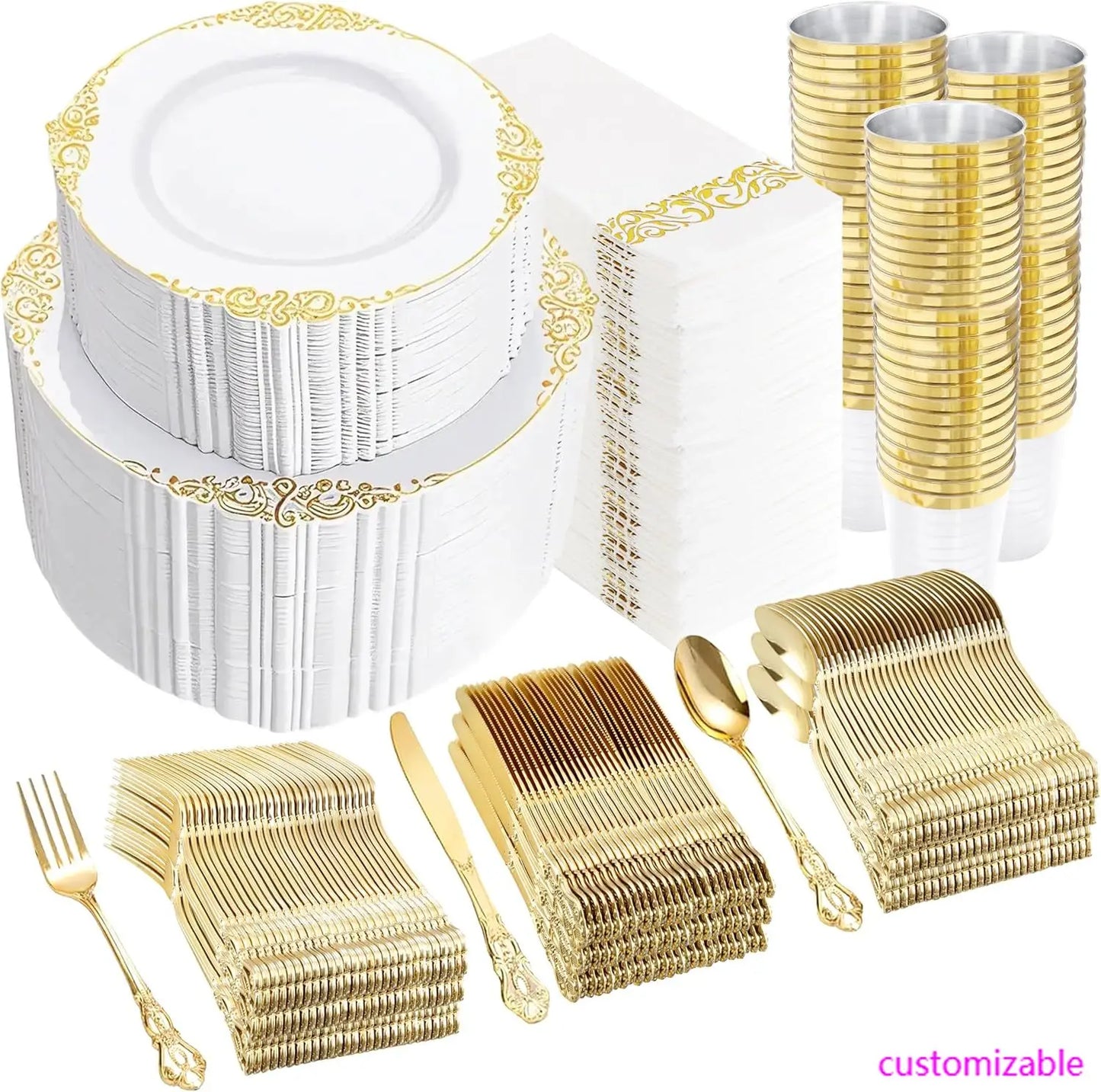 XMSJ Plastic Dinnerware Set 700Pcs For Wedding and Party