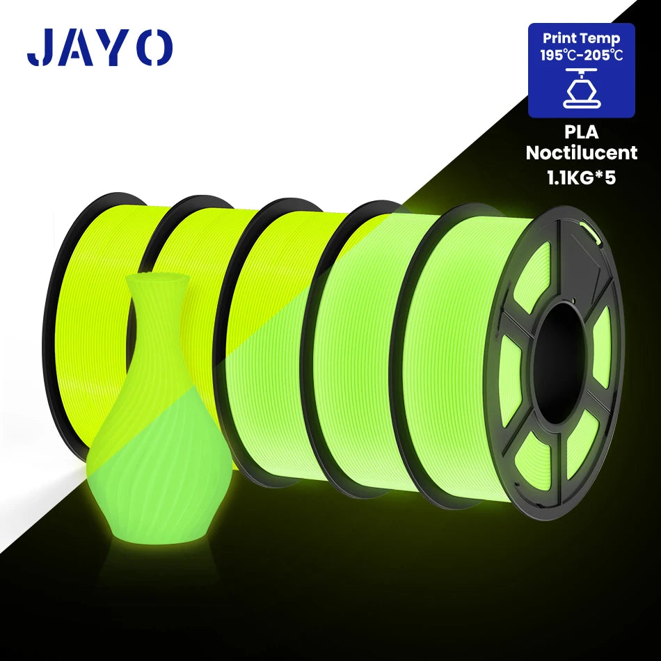 JAYO PLA Filament 1.75mm Glow in the Dark PETG 3D Printer Filament 1.1KG Neatly Wound Luminous 3D Printing Material For FDM
