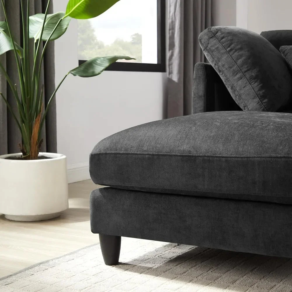 GUANGBAI Chenille Cloud L Shaped Sectional Sofa With Ottoman