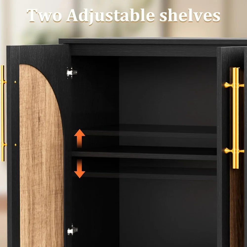 62" Antique Buffet Cabinet with Hutch, Vintage Sideboard Console for Dining Room & Kitchen, 2 Adjustable Shelves, Arched Doors