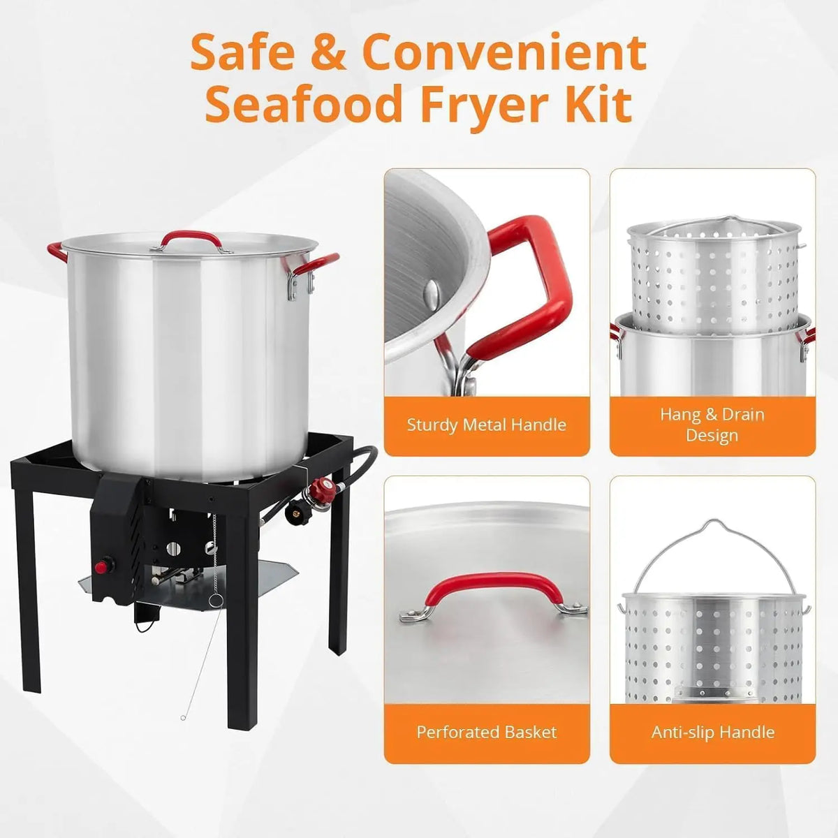 HiMISS Aluminum Seafood Boil Pot Kit With Burner And Strainer