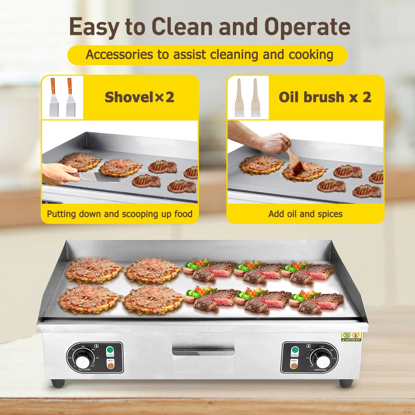 Adoolla 1500W 110V Commercial Electric Grill Teppanyaki Nonstick Countertop