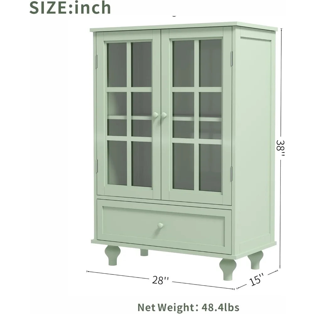 ANGDUO Buffet Cabinet With Glass Doors And Drawer Storage