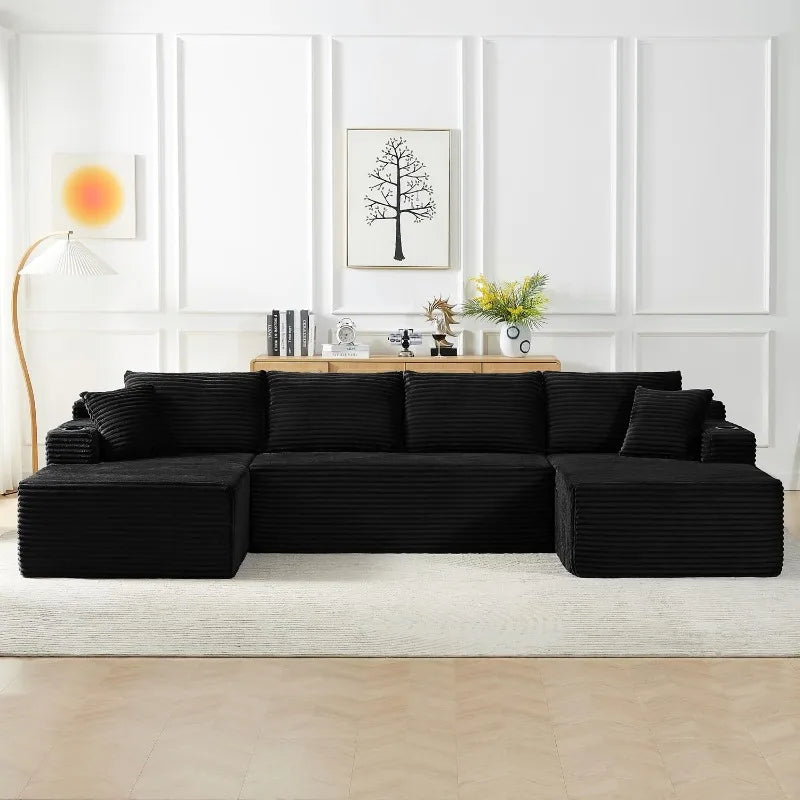 U Shaped Modular Sleeper Sofa Storage Pockets And Cup Holders
