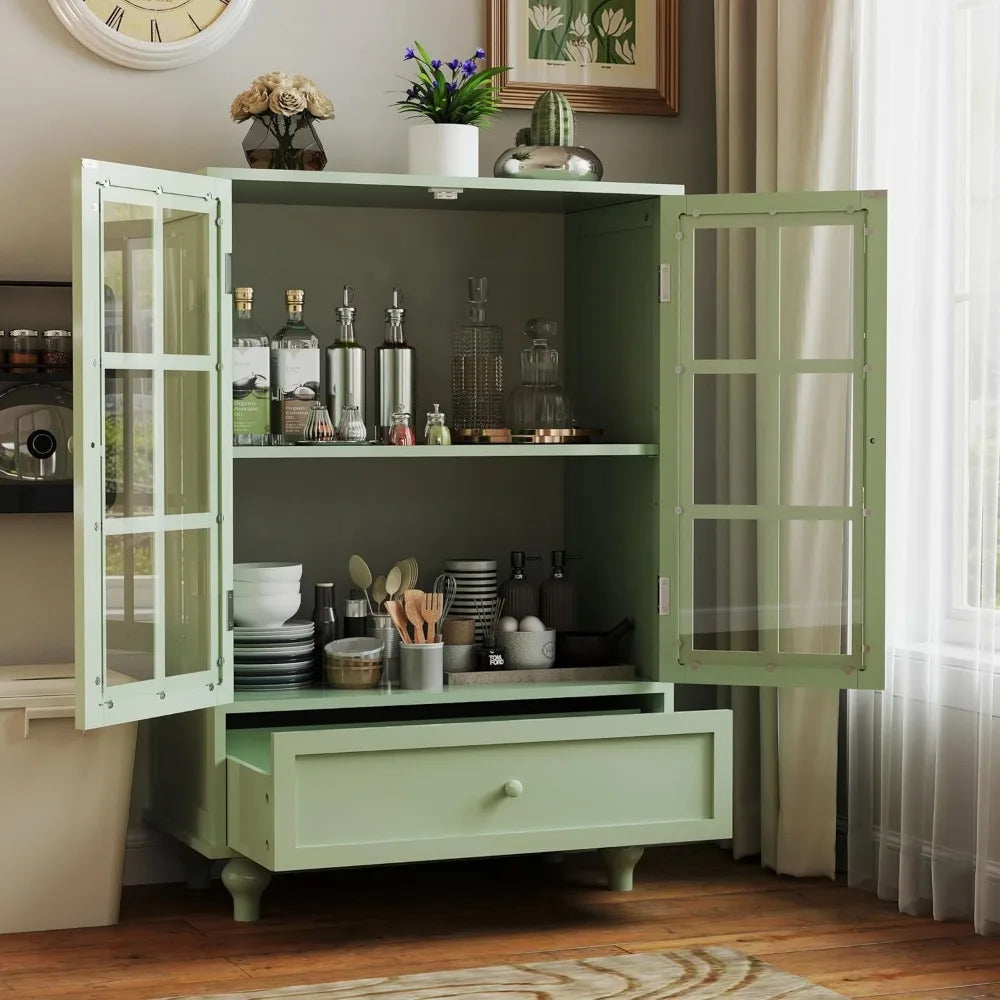 ANGDUO Buffet Cabinet With Glass Doors And Drawer Storage