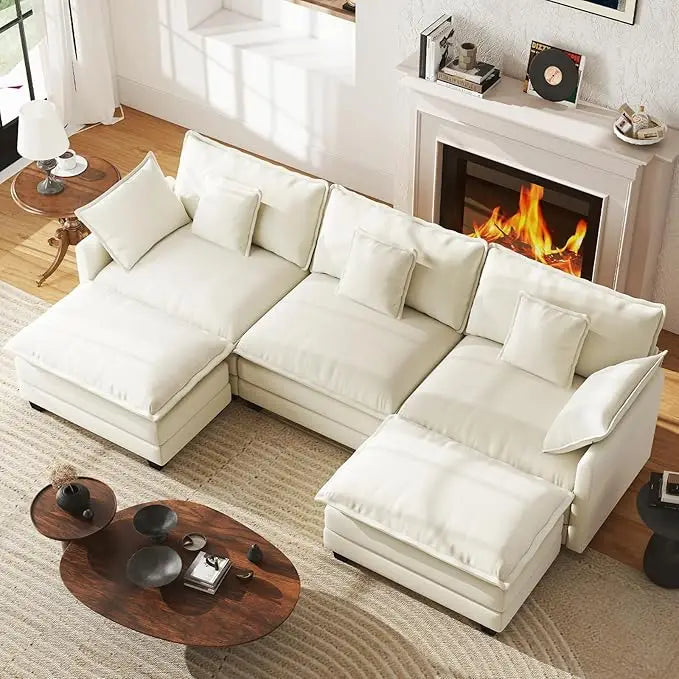 U Shape Modular Sectional Chenille Sofa With Two Movable Ottomans