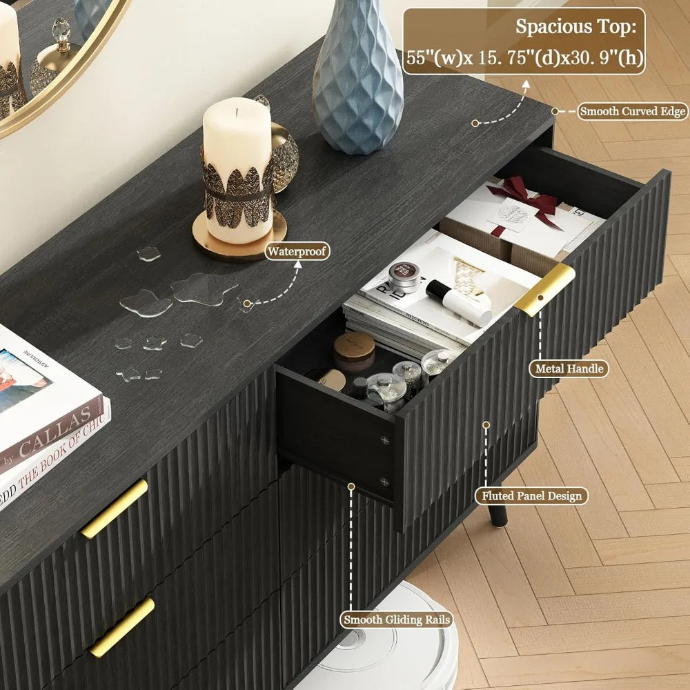 MKDK Modern Dresser And Nightstands 3 Piece Set Lacquer Finish