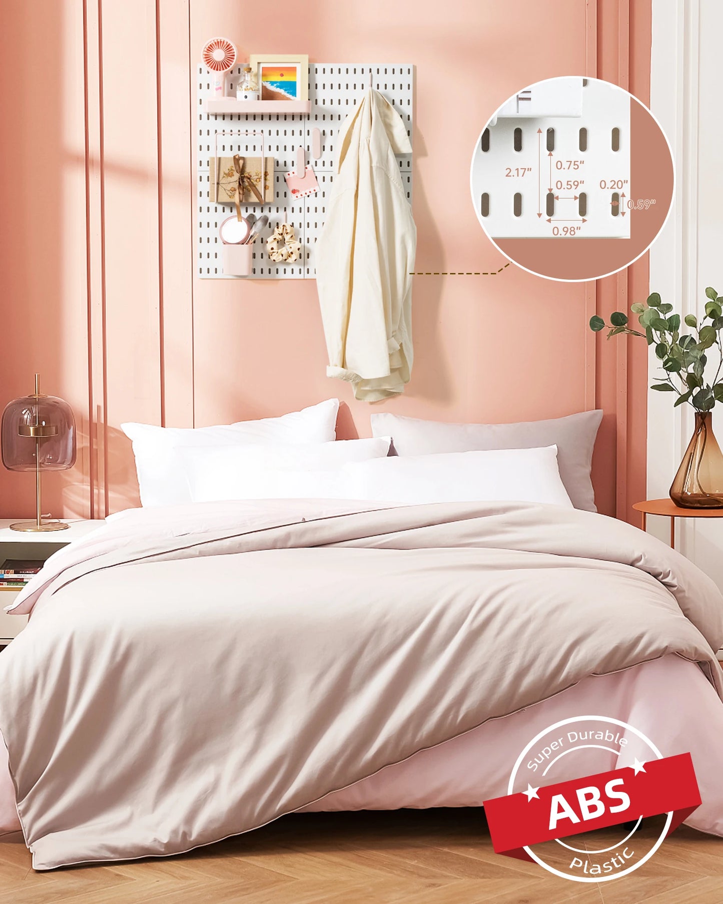 Deli Pink 4pcs Pegboard Combination Kits, Easy Storge, Free & Easy to Assemble, Two Installation Methods