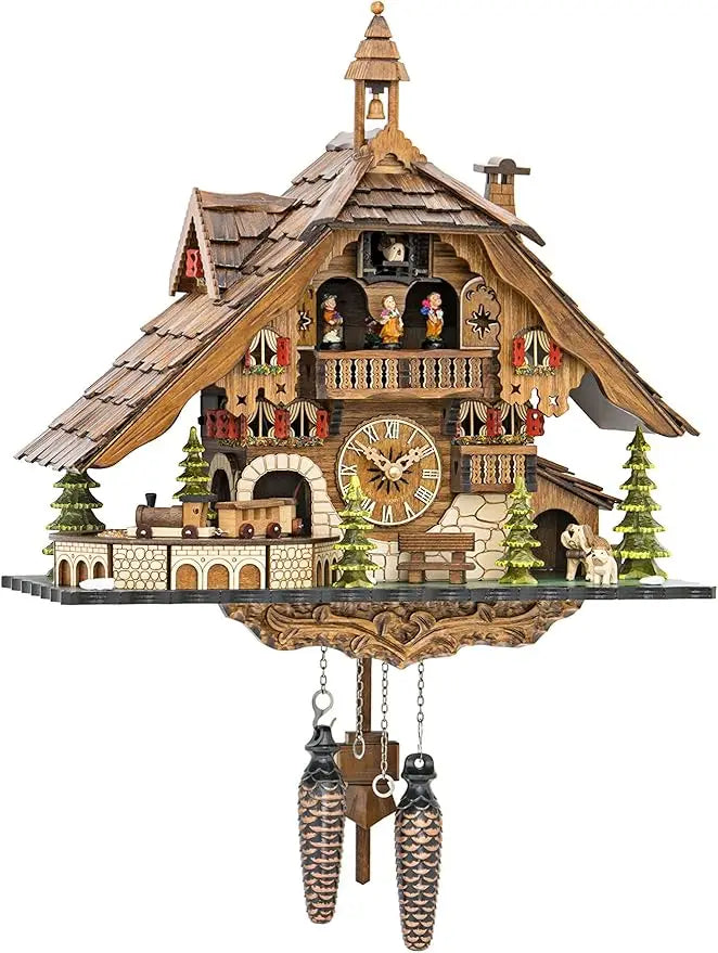 XMSJH Quartz Cuckoo Clock Black Forest House Moving Train