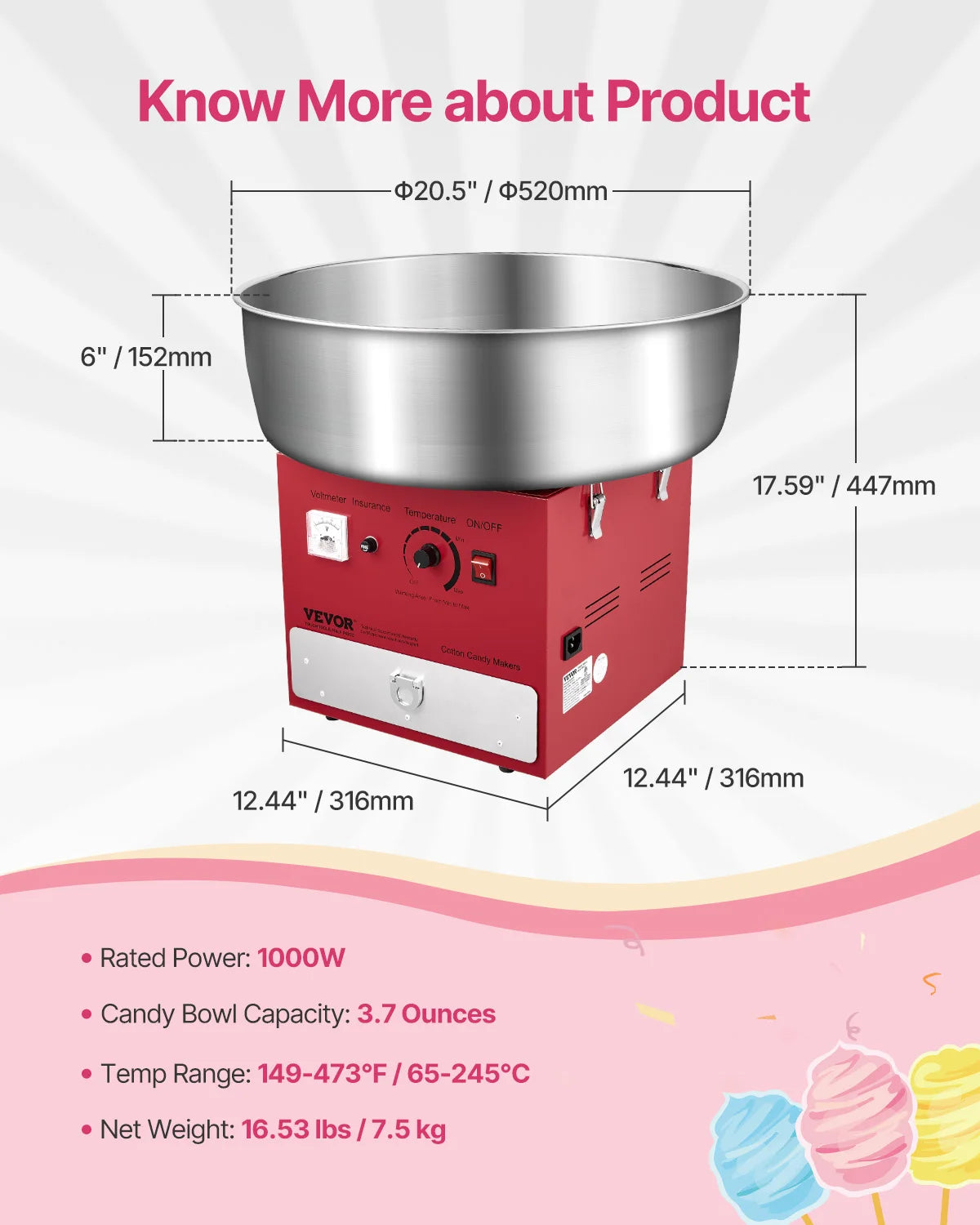 SucceBuy Electric Cotton Candy Machine 1000W With Stainless Steel Bowl