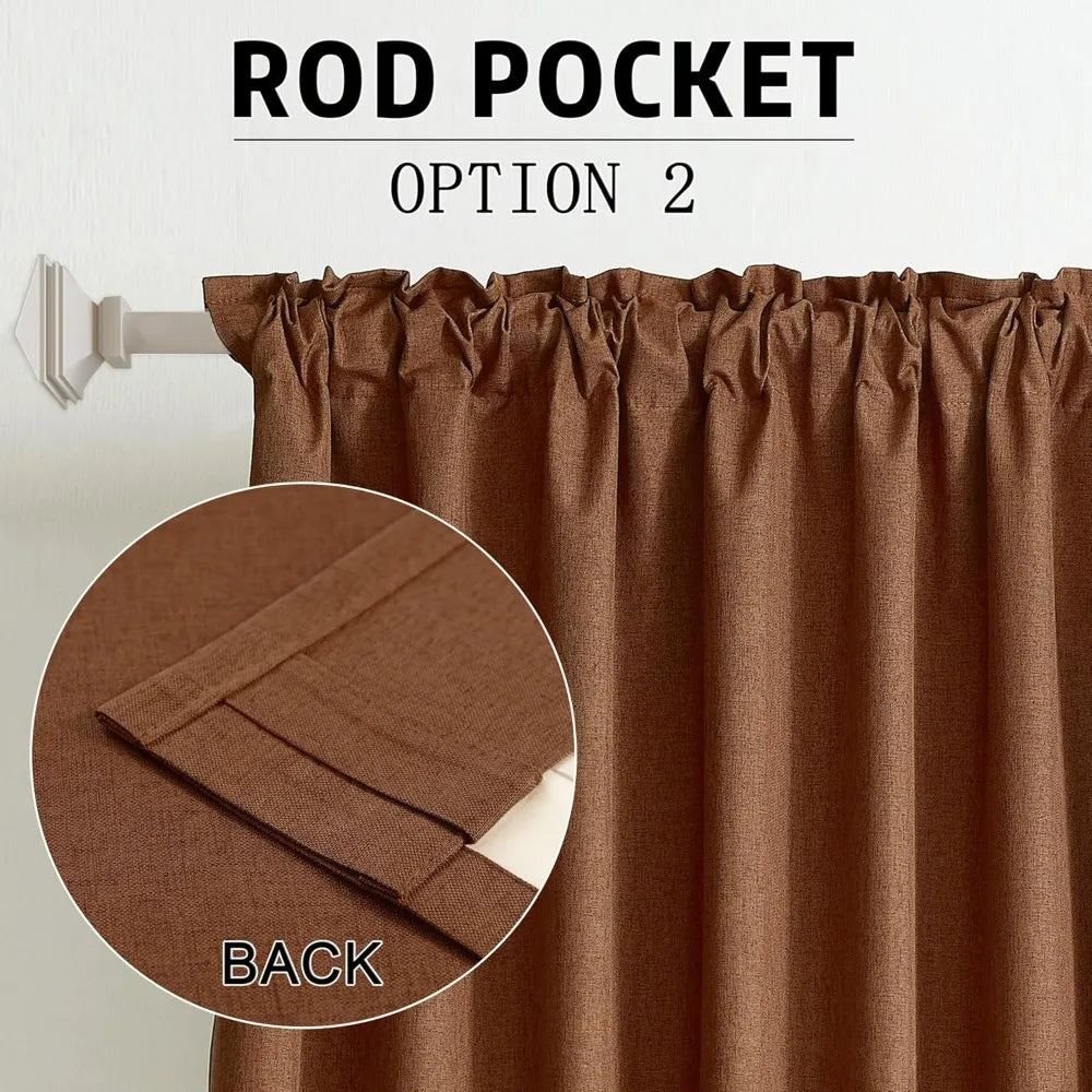 Dualife Blackout Linen Curtains for Bedroom and Living Room