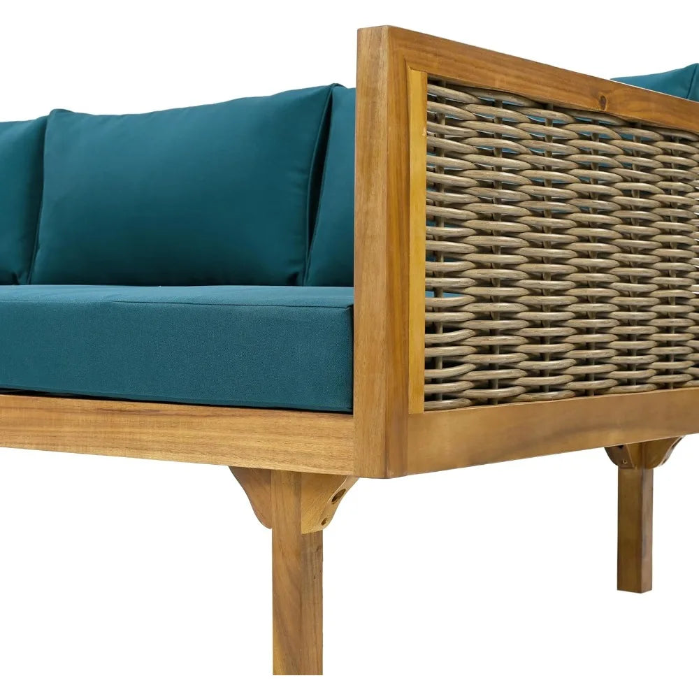 Rattan Arms Outdoor 3 Seat Sofa Patio Furniture Set with Cushions Wood Frame Outdoor Couch for Garden Poolside