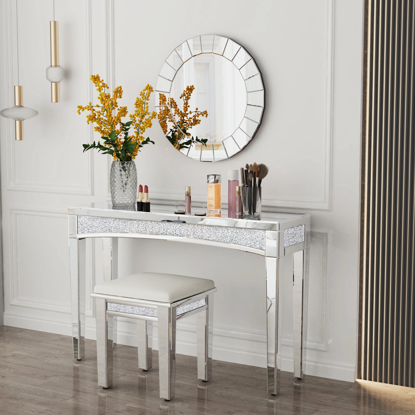 Wisfor Mirrored Desk Console Table With Crystal Inlay