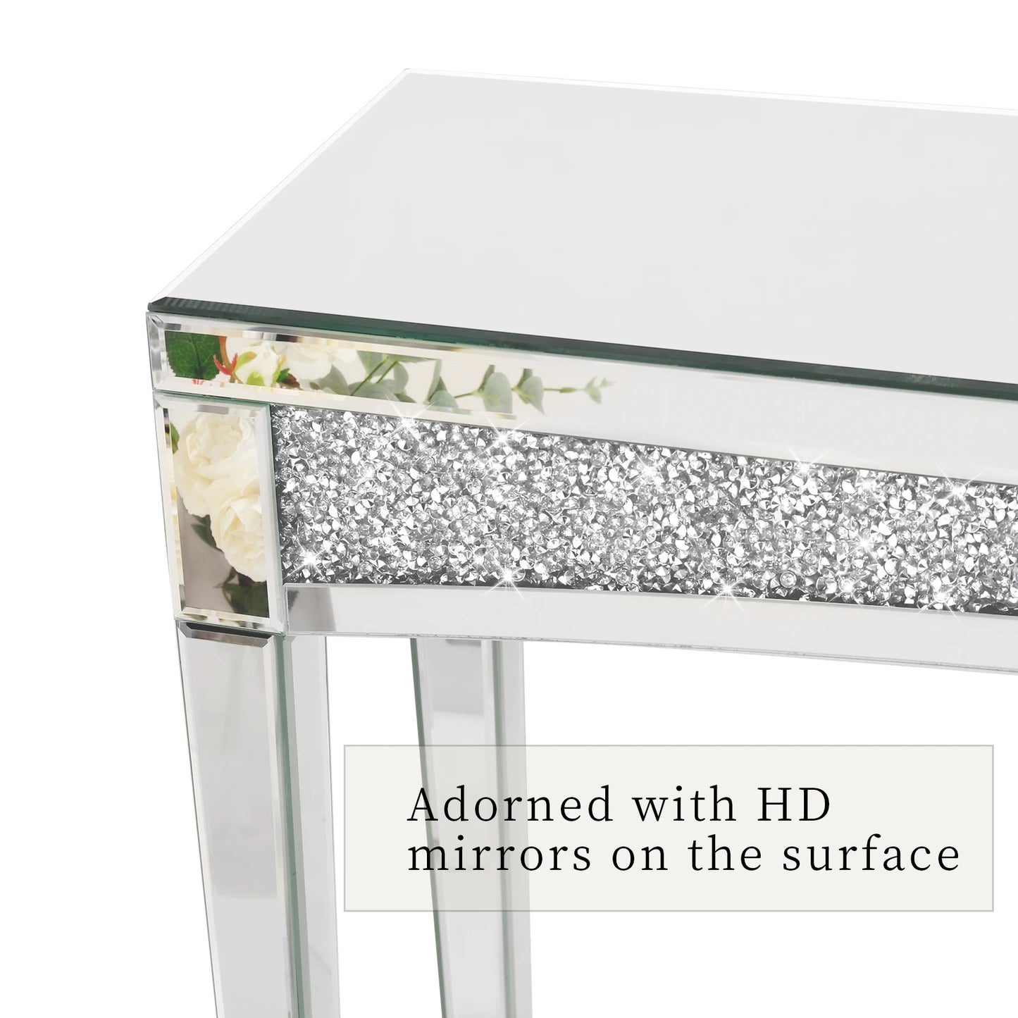 Wisfor Mirrored Desk Console Table With Crystal Inlay