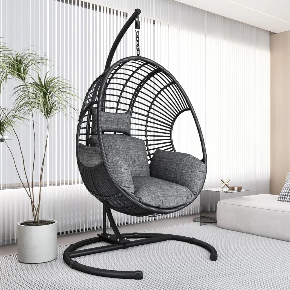 Hanging Egg Chair with Stand - Egg Swing Chair Outdoor Indoor Patio Wicker Chair Swing Hammock Egg Chairs 400lbs Capacity