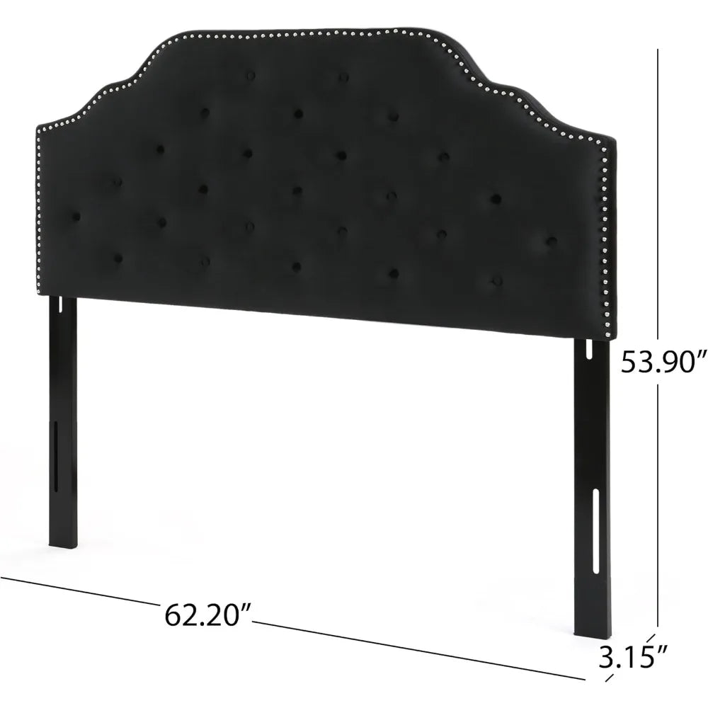 Silas Velvet Queen/Full Size Headboard in Black
