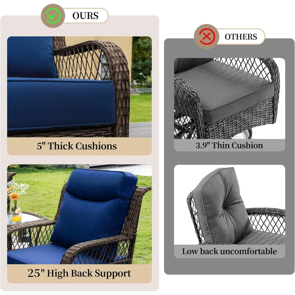 MKDK 3 Piece Wicker Swivel Chair Patio Set with Table