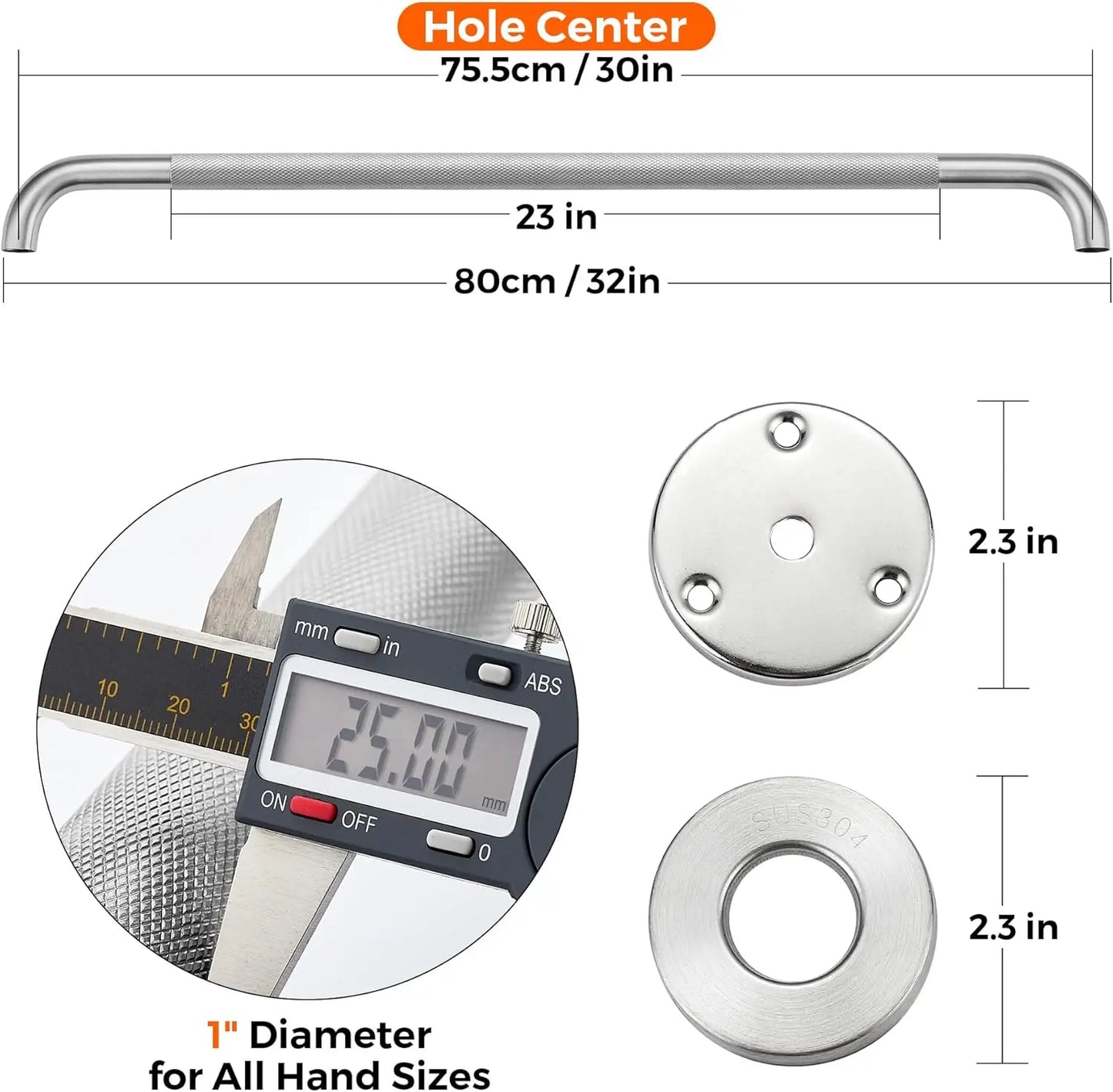 2-Pack Stainless Steel Shower Grab Bars For Elderly Safety