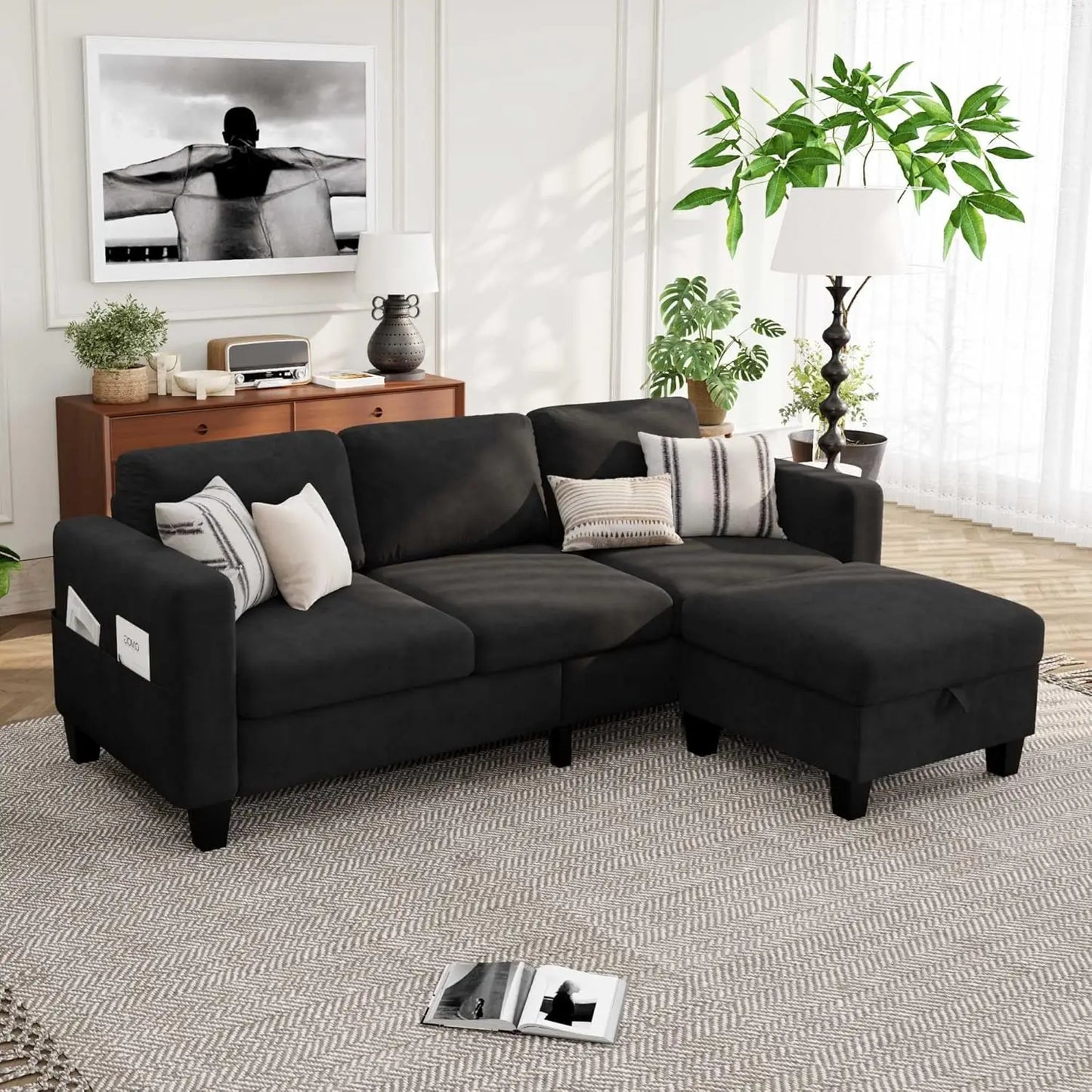 ANGDUO L Shaped Sectional Sofa Modern Couch Storage Ottoman