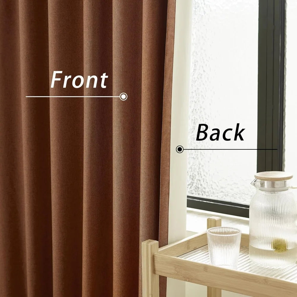 Dualife Blackout Linen Curtains for Bedroom and Living Room