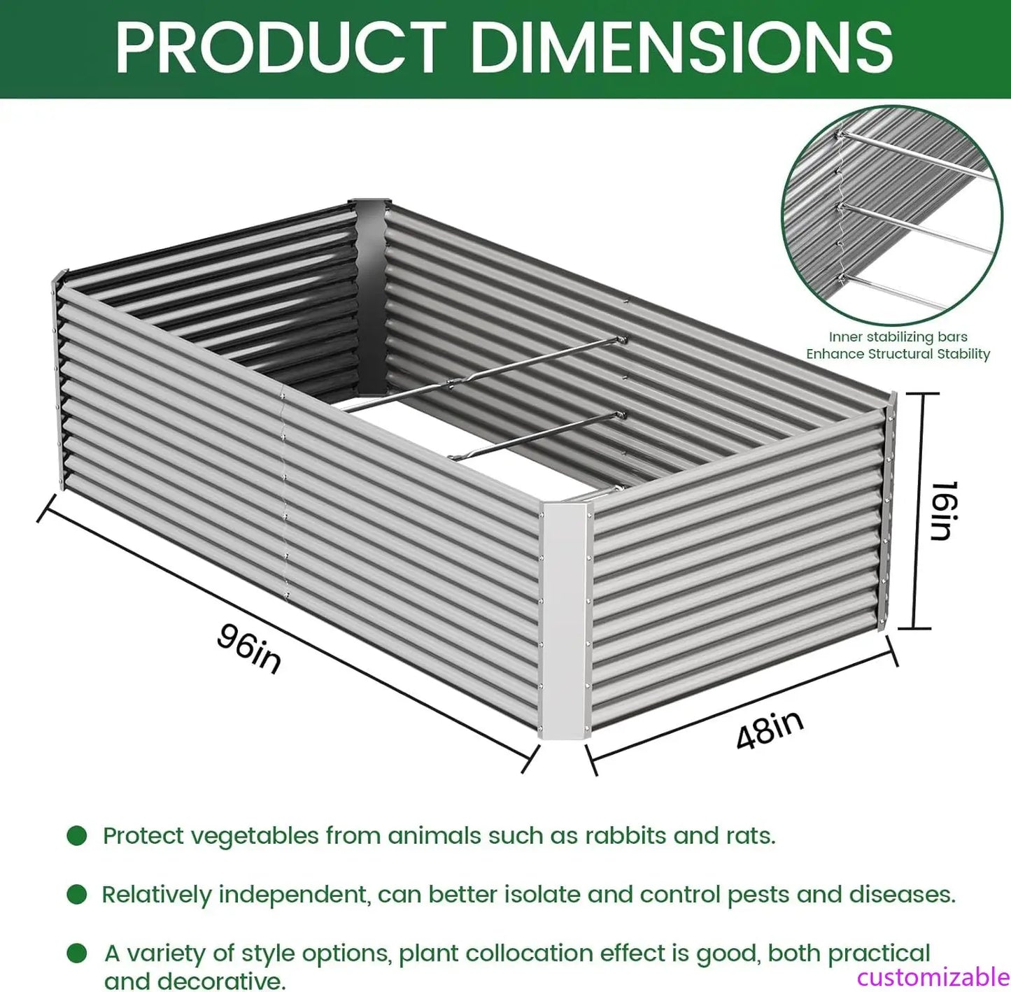 NEW 2pcs Tall 8x4ft Galvanized Raised Garden Bed Outdoor,Above Ground Garden Bed for Vegetable,Metal Raised Beds for Flower