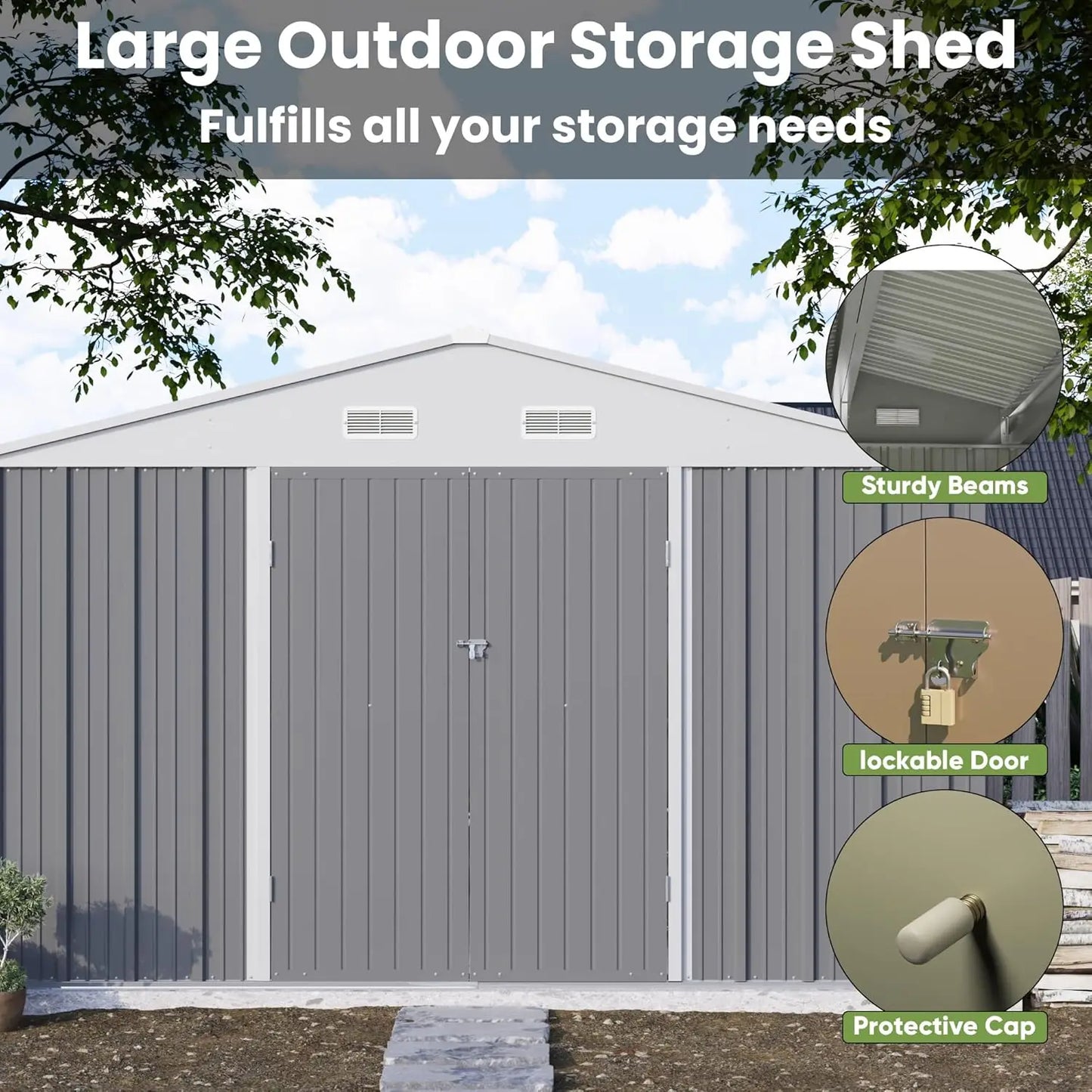 Lockable Metal Storage Shed For Garden Utility Tools Outdoor Use