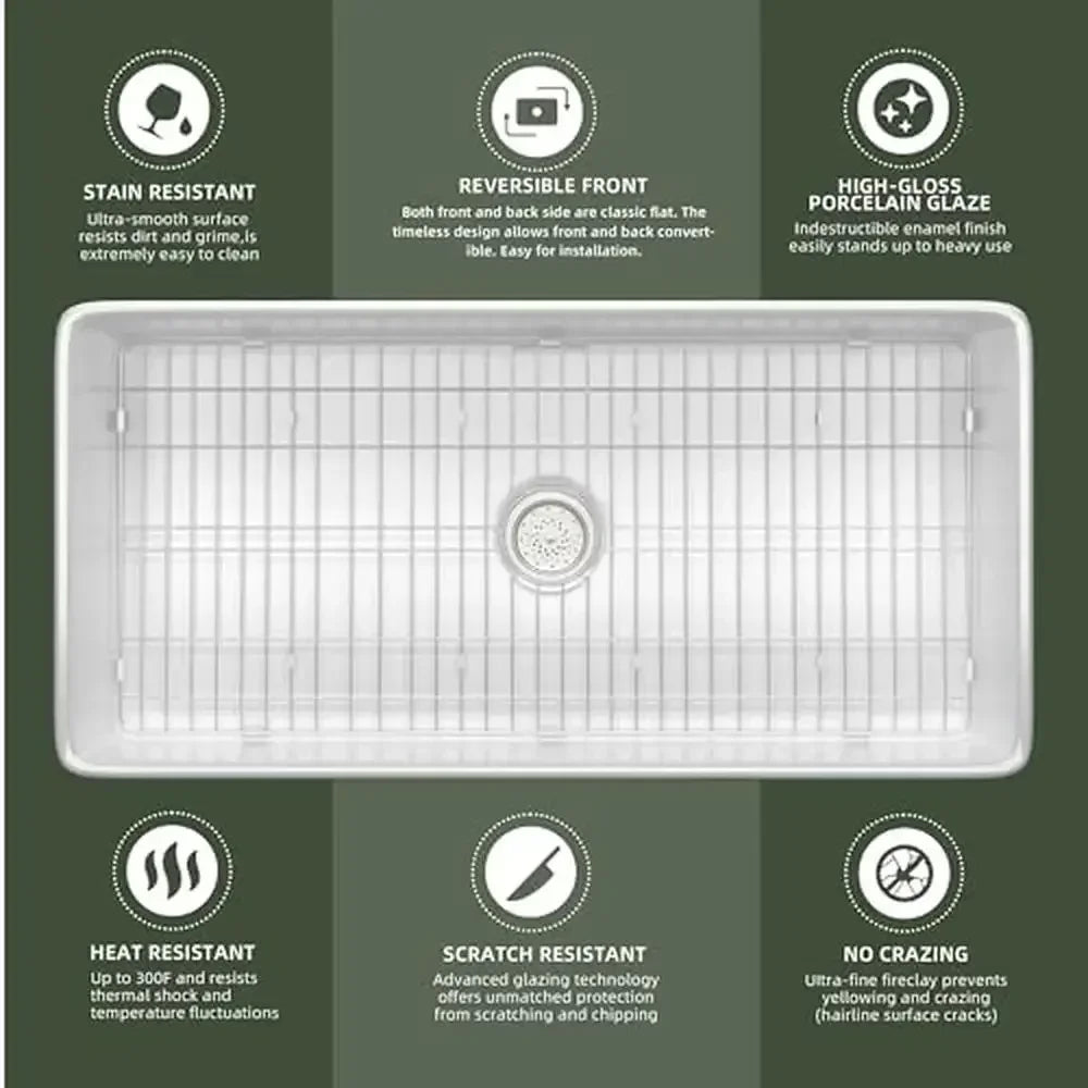 30-inch Fireclay Apron Front Single Bowl Kitchen Sink Luxury Spacious Deep Basin Farmhouse Sink with Efficient Drainage Easy