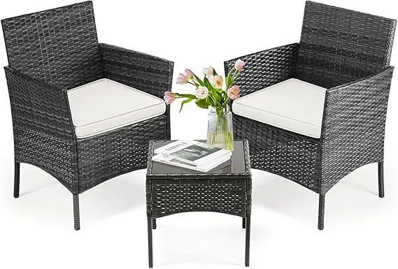 patio furniture set 4 pieces, outdoor wicker furniture with coffee table, modern rattan patio chairs conversation sets with sof