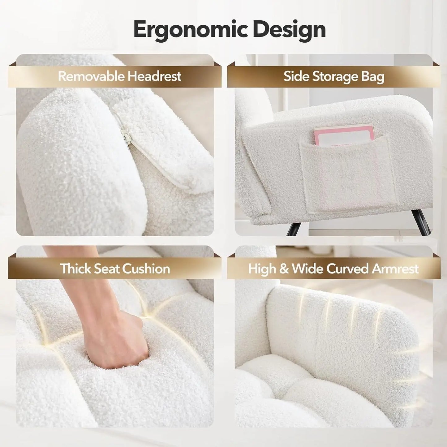 Studyset Modern Boucle Nursery Rocking Chair With High Back