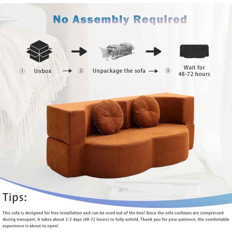 (UUX)76" Convertible Futon Bed, Boneless Sleeper Sofa Couch with 2/Pillows Teddy Fabric, 2-in-1 Comfy Floor & Foldable L UQ