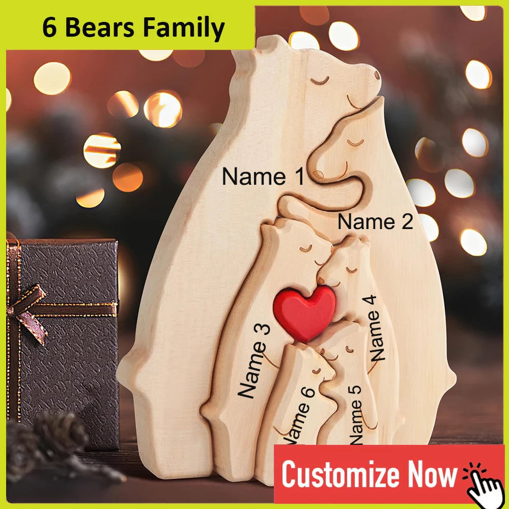 Dropshipping Bear Family Wooden Puzzle Free Engraving Name