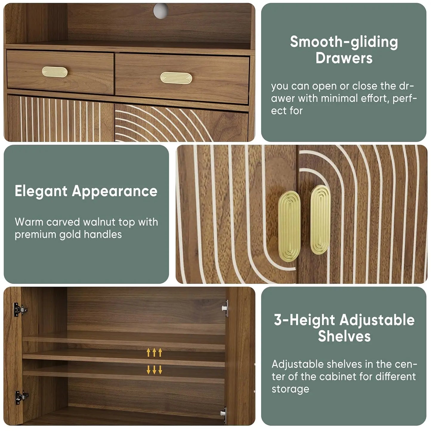 Chengwei Tall Kitchen Pantry Cabinet With Grooved Doors And Drawers