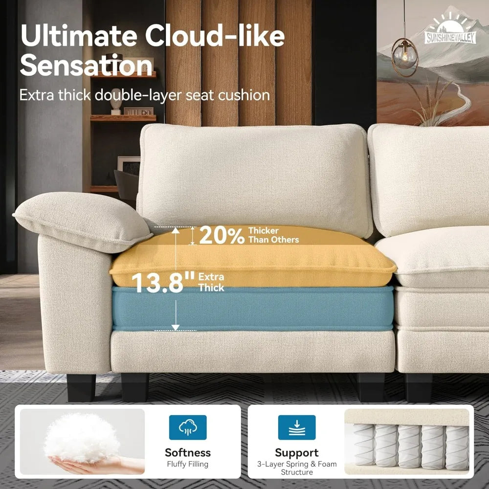 XIAOLANG L Shaped Modular Cloud Couch Upholstered Sectional