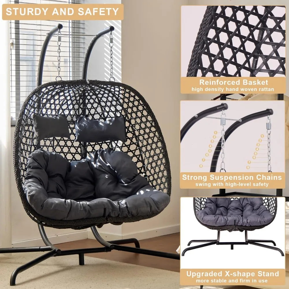 ANGDUO Double Hanging Egg Chair With Stand For Outdoor Patio