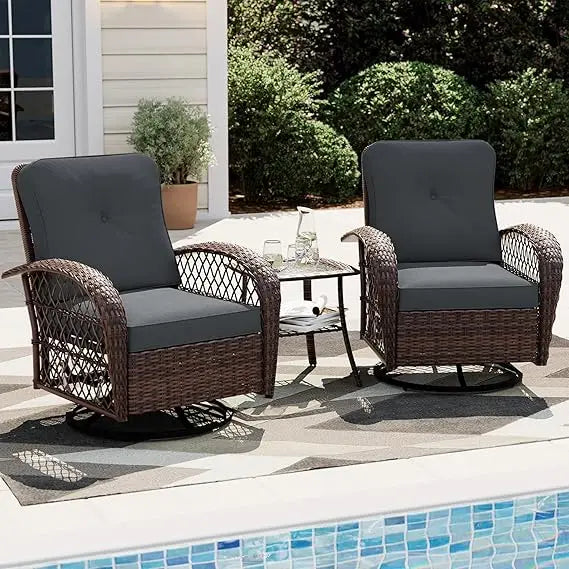 FEICHENG Outdoor Swivel Rocking Chair Set Of 3 Wicker Patio